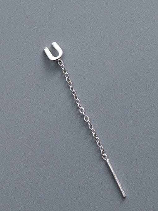 ES2180 [Single U Letter] 925 Sterling Silver Tassel Minimalist Threader Earring